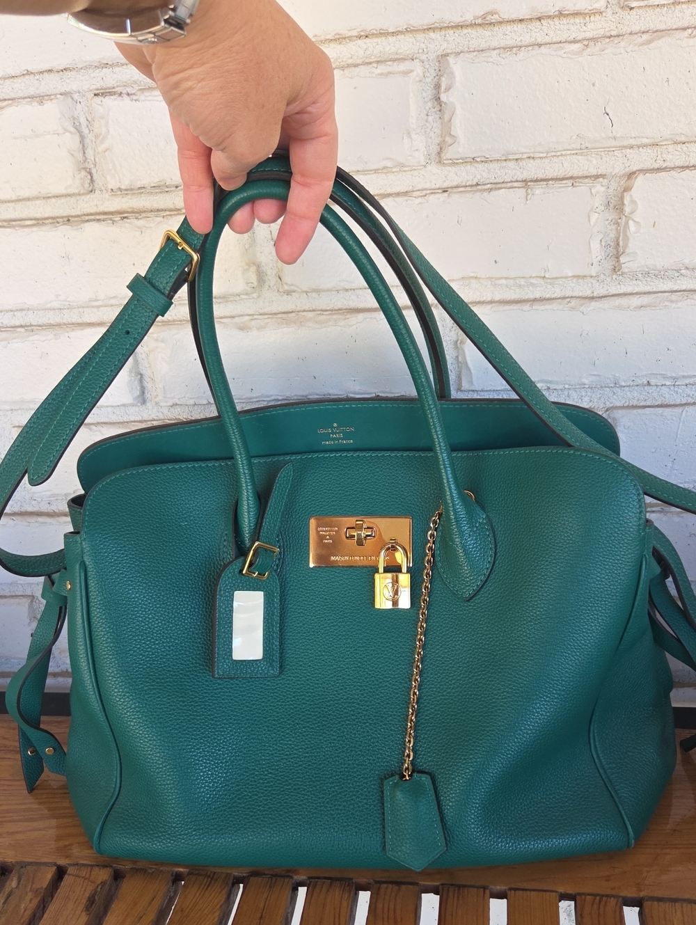 Louis Vuitton Milla Leather Handbag Green with Gold Hardware Authentic EUC